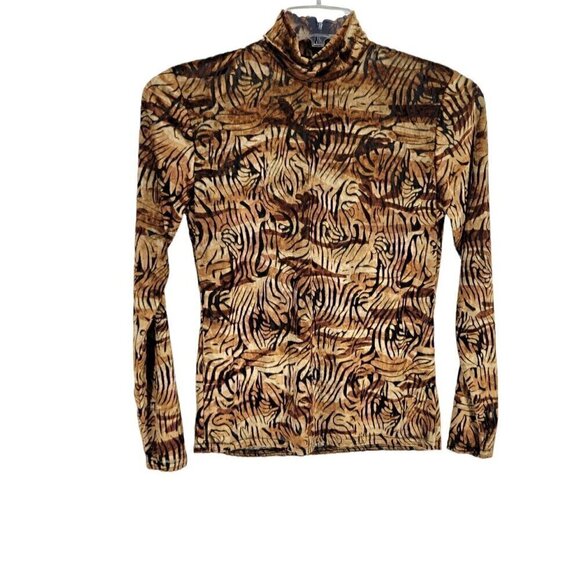 NWT Hobby Horse Show Shirt Tiger Print Turtleneck Large Velvet Burnout VTG - Picture 1 of 4